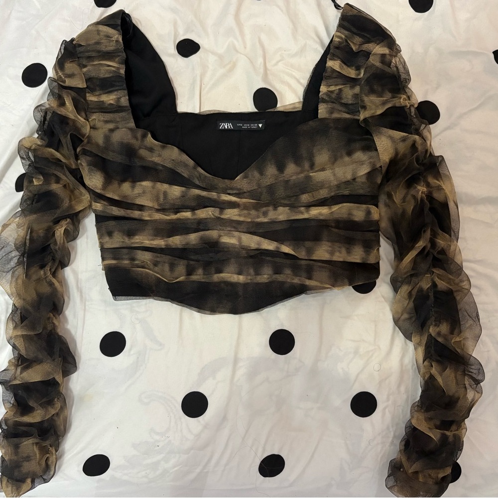 Zara Black and Brown Avant Garde Long Sleeve Top